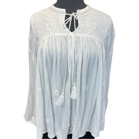 Rachel Zoe White Flower Embroidered Boho Peasant Baby Doll Top Size M - Picture 9 of 9